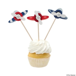 Airplane Large Wood Deluxe Food Toppers - 24 PK